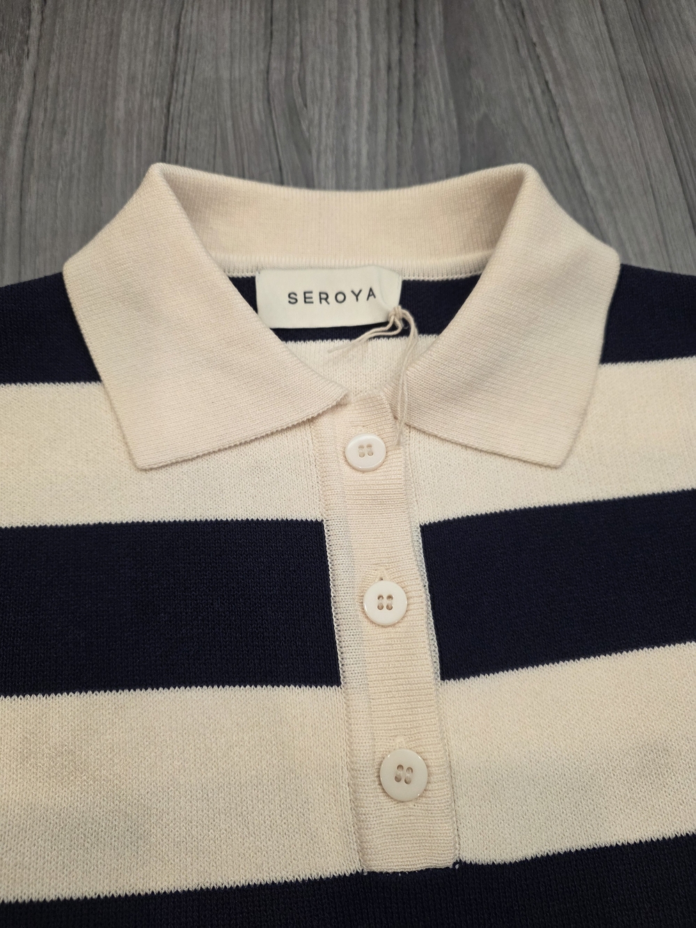 $228 SEROYA Ryla Striped Polo Sweater Nautical In Eggshell/navy cream - Picture 6 of 7